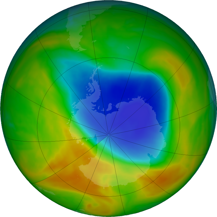 Antarctic ozone map for 25 October 2019